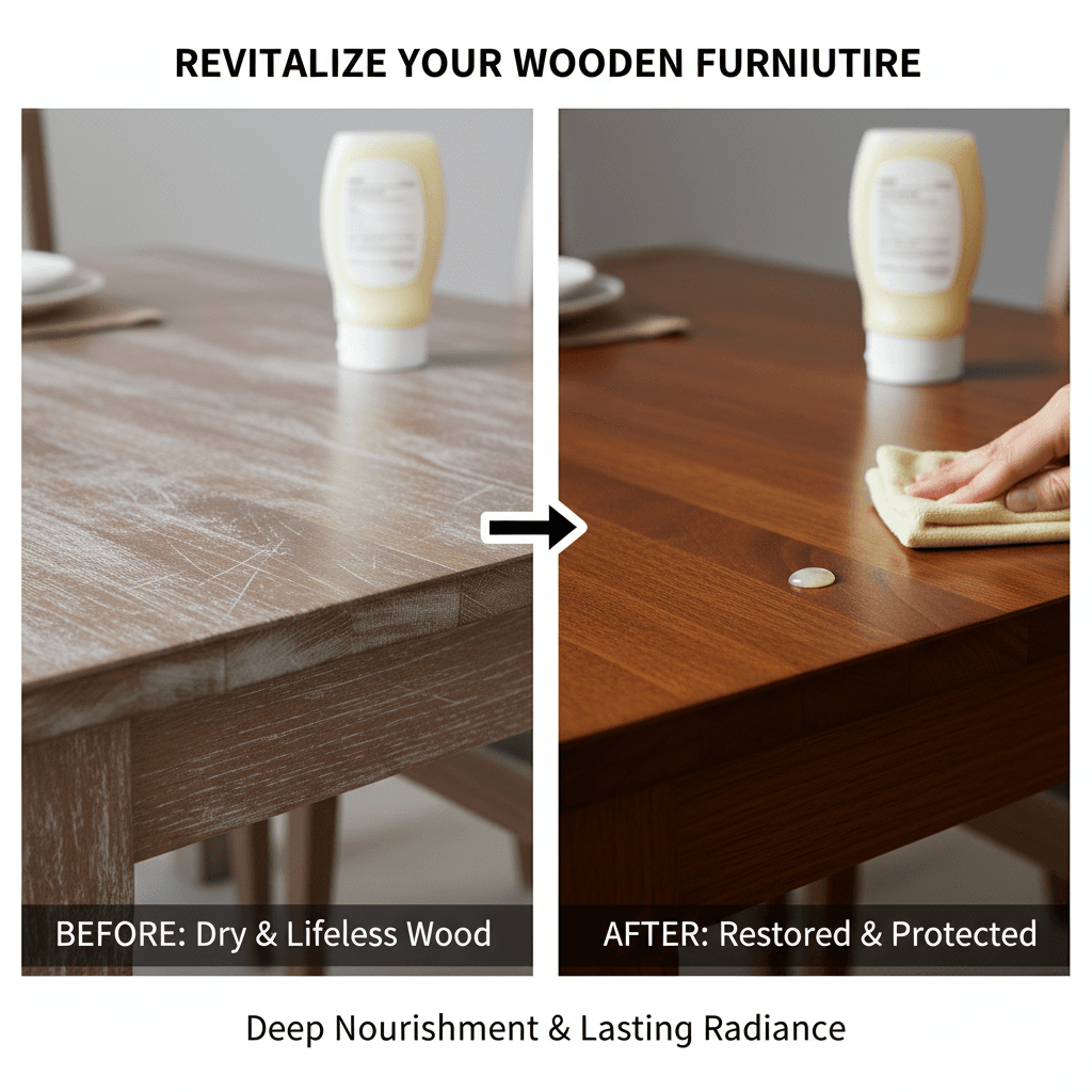 Furniture wood conditioner applied to a wooden tabletop