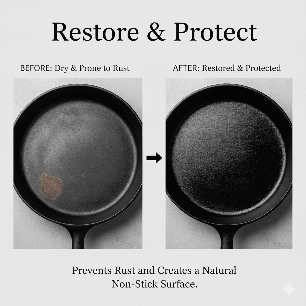 Applying seasoning oil to a cast iron skillet