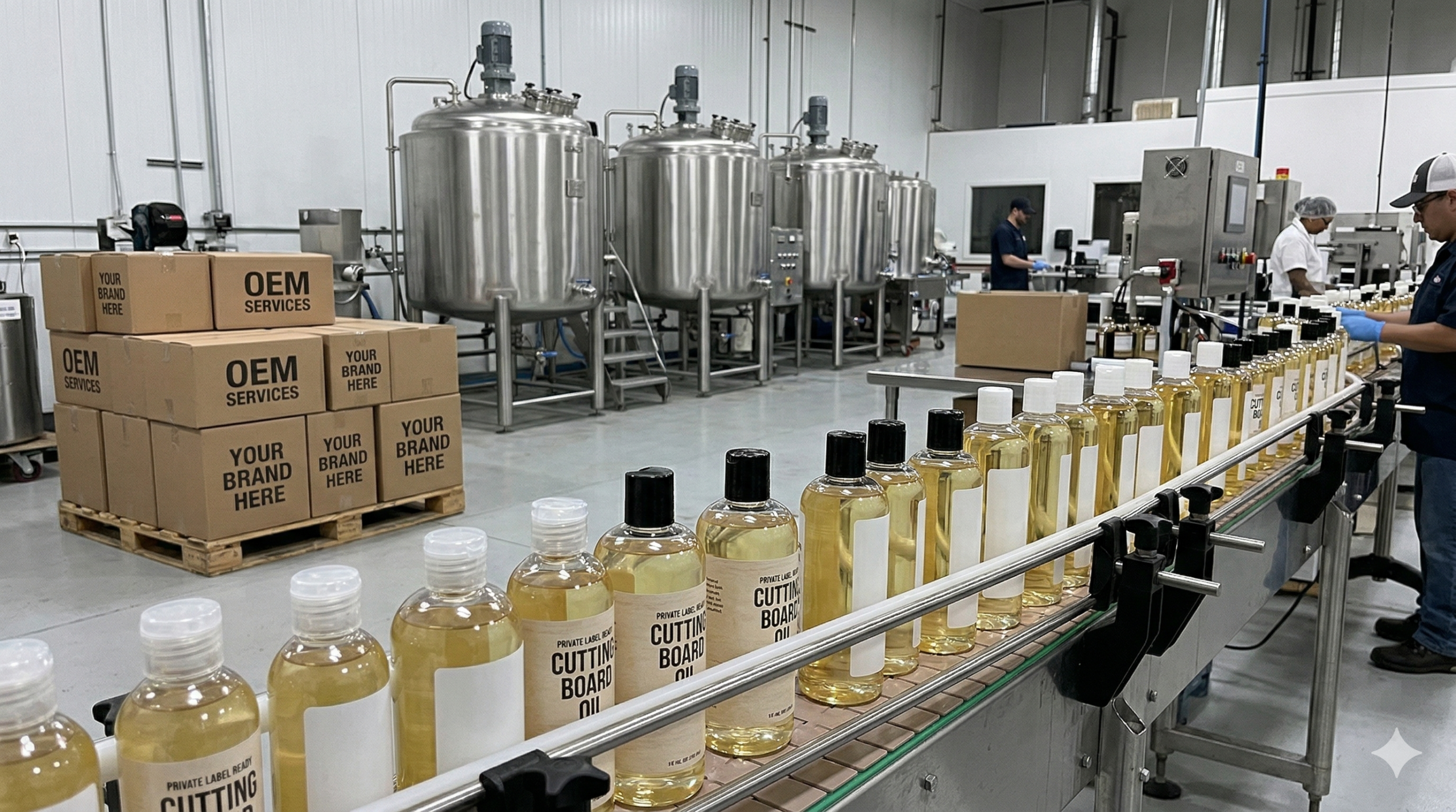 Private label OEM packaging and supply chain for cutting board oil brands