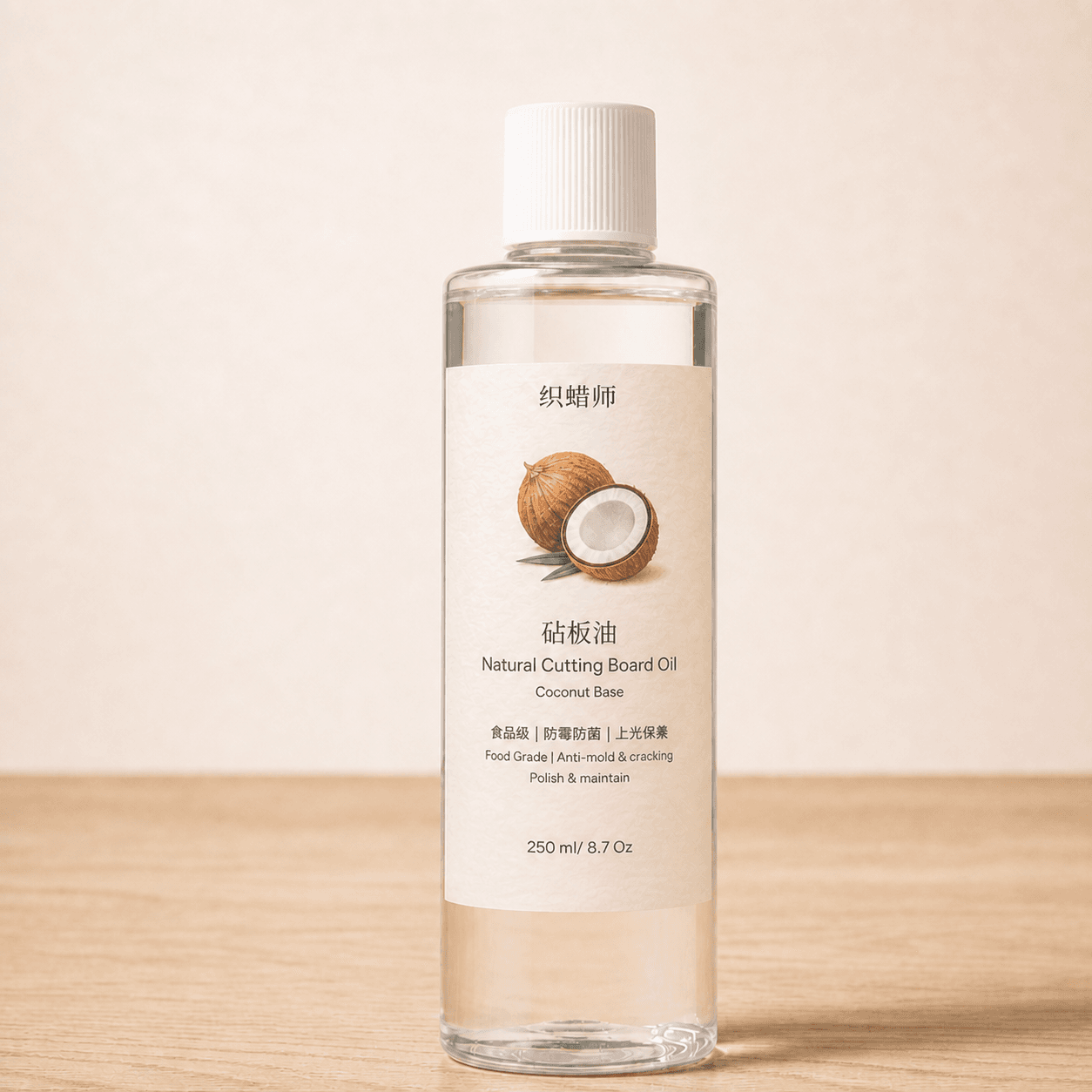 Private label natural cutting board oil bottle made with coconut oil