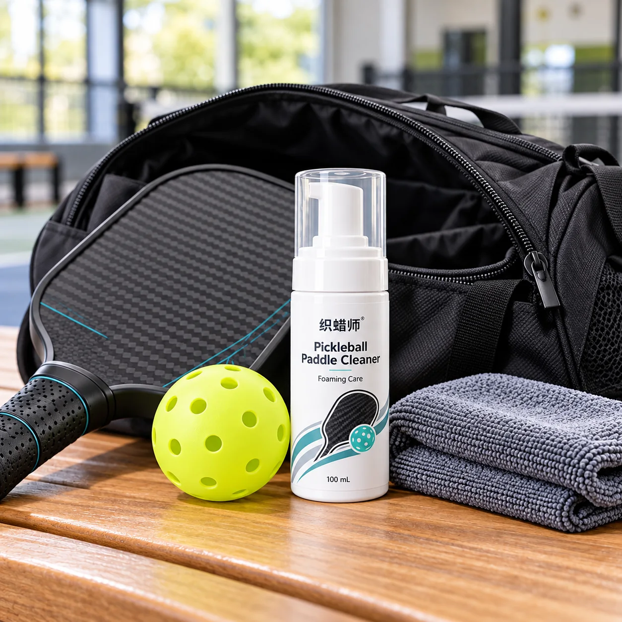 Portable pickleball paddle care kit with 100ml foam cleaner